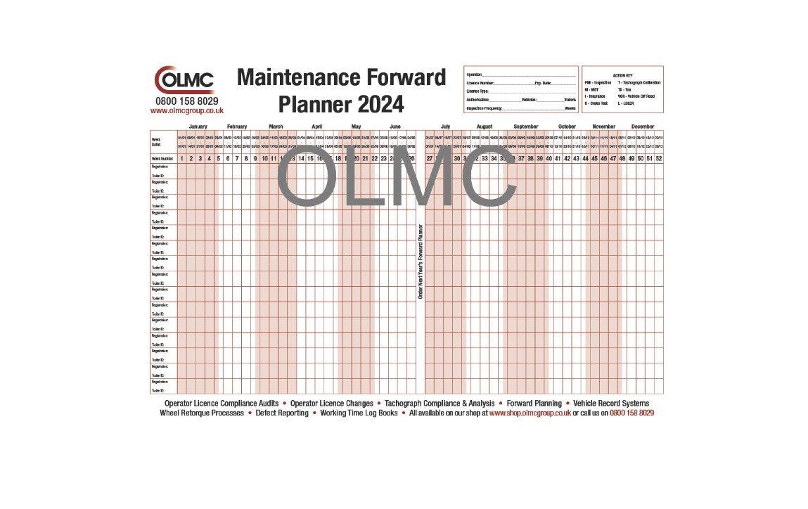 Vehicle Maintenance Wall Planner Olmc Group