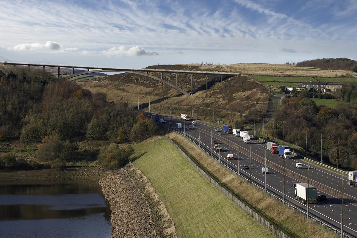 motorway with bridge in background
